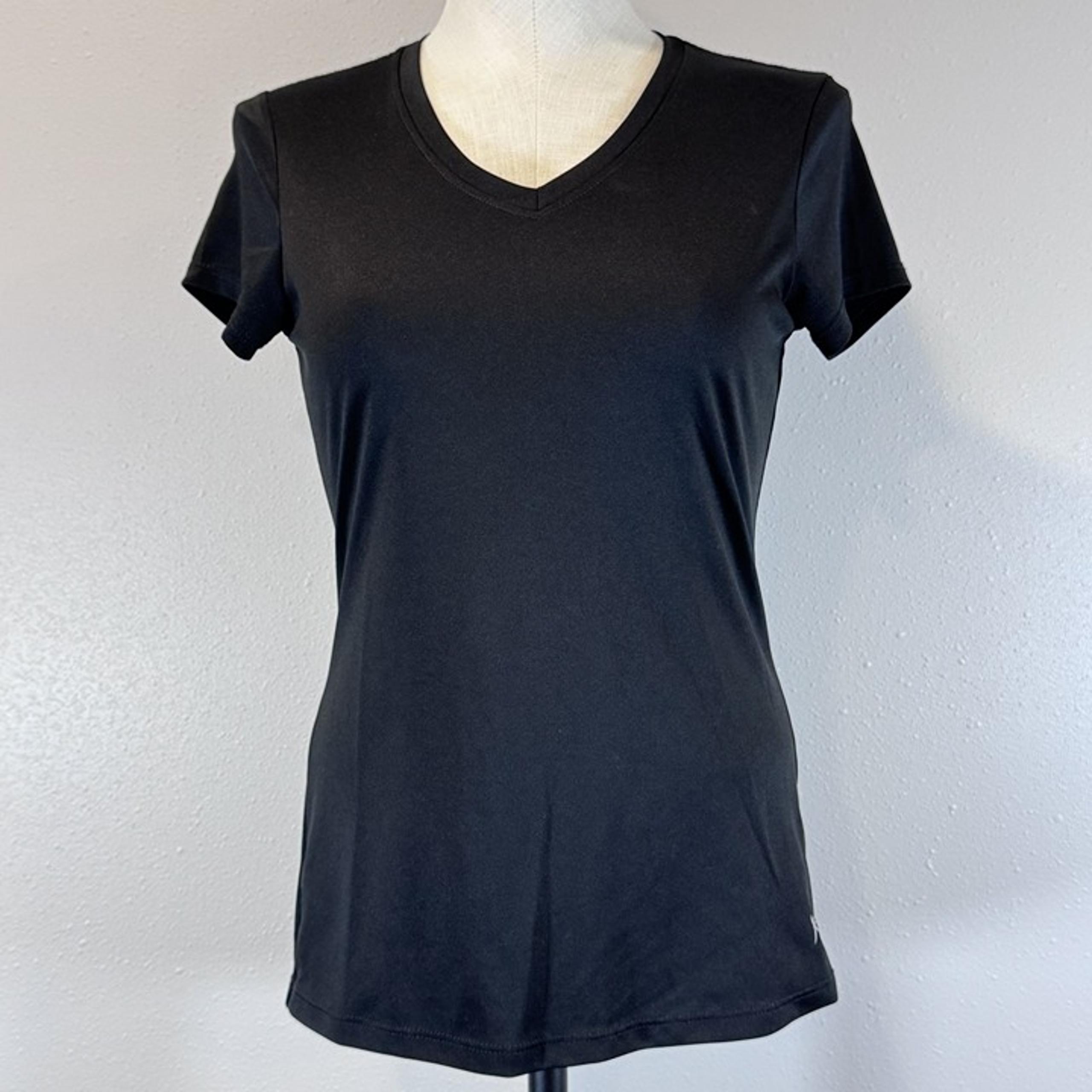 Danskin Now Womens Size Small Black V-Neck Dri-More Activewear Shirt Loose Fit