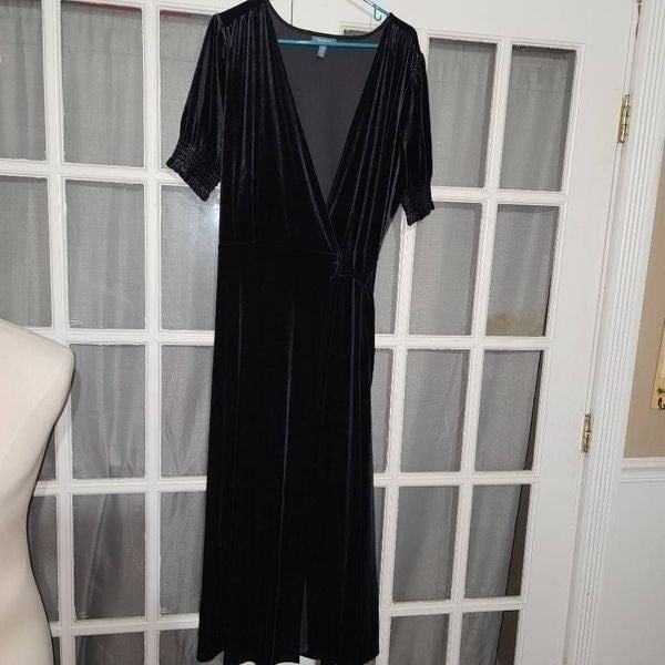 Modcloth Womens Blue Velour Wrap Maxi Dress 1X