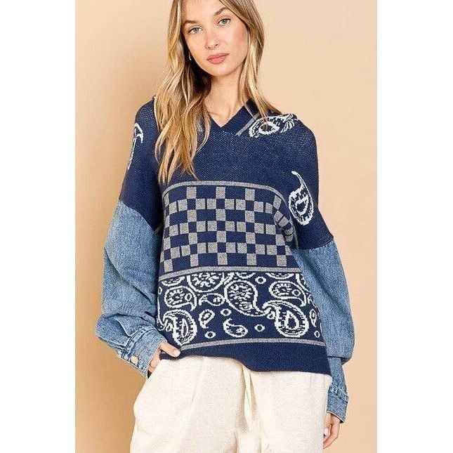 POL Hoodie Oversized Size Small Womens Denim Paisley Streetwear TikTok Celebrity