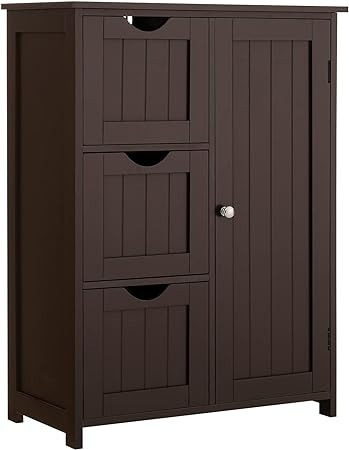 Bathroom Floor Cabinet, Linen Storage Cabinet with Glass Doors