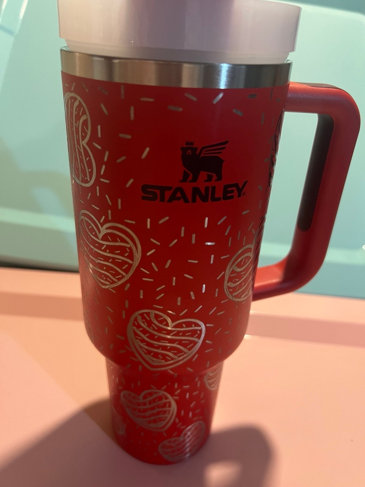 Stanley Valentine heart cake engraved 40oz tumbler