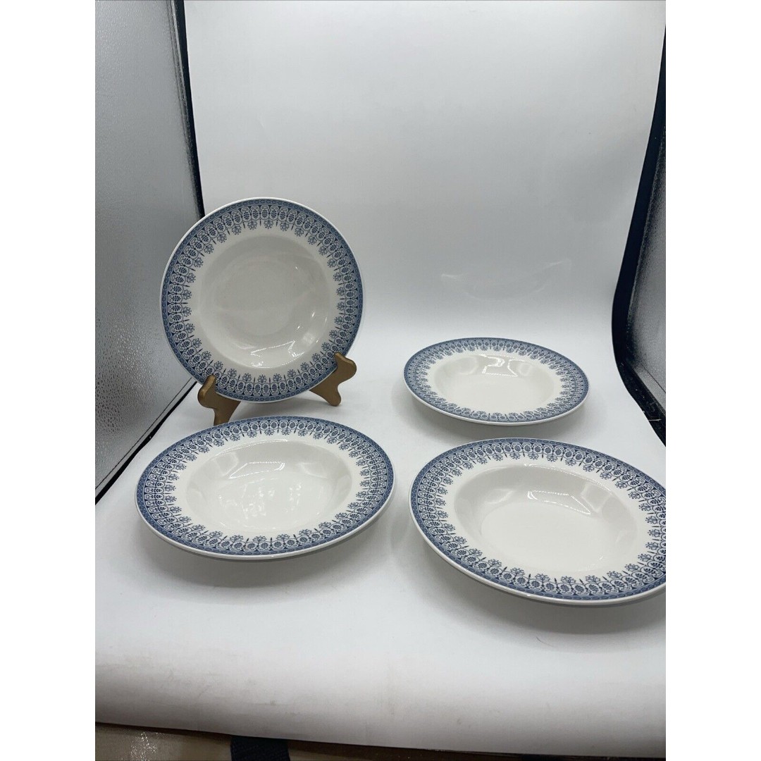 Wedgwood Blue Tonquin Set Of 4 Soup Bowls 8.5” Earthenware
