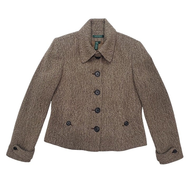 VTG Lauren Ralph Lauren Wool Blend Tweed Blazer Jacket Academia Retro Womens 12