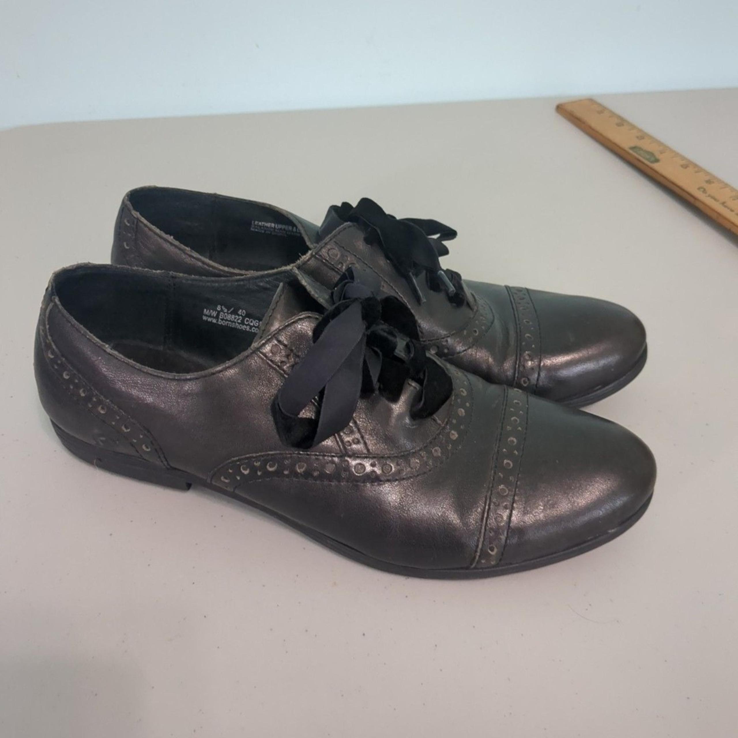 Born Shoes Womens 8.5 Arletta Cap Toe Oxford Brogue black Leather Lace Up