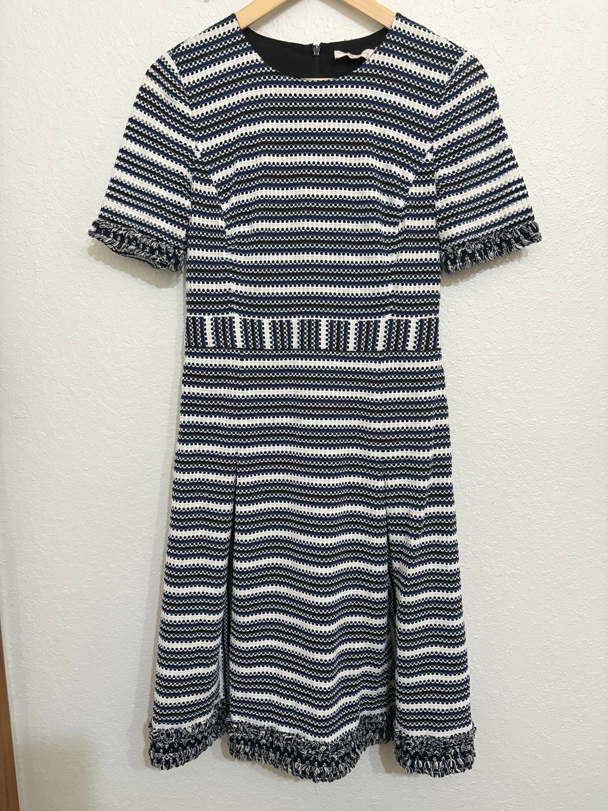 Tory Burch Paulina Stripe Tassel Midi Dress Small