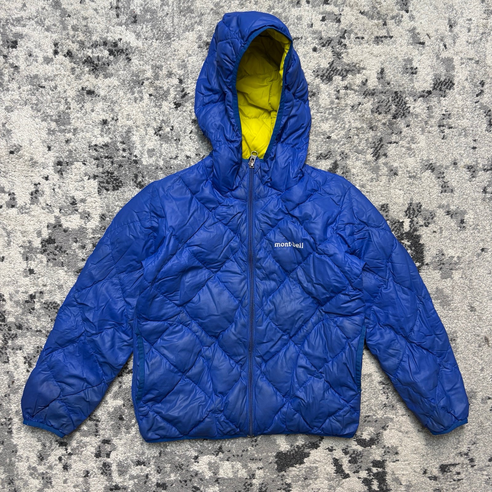 Montbell Reversible Down Parka Puffer Blue Yellow Jacket Size 130
