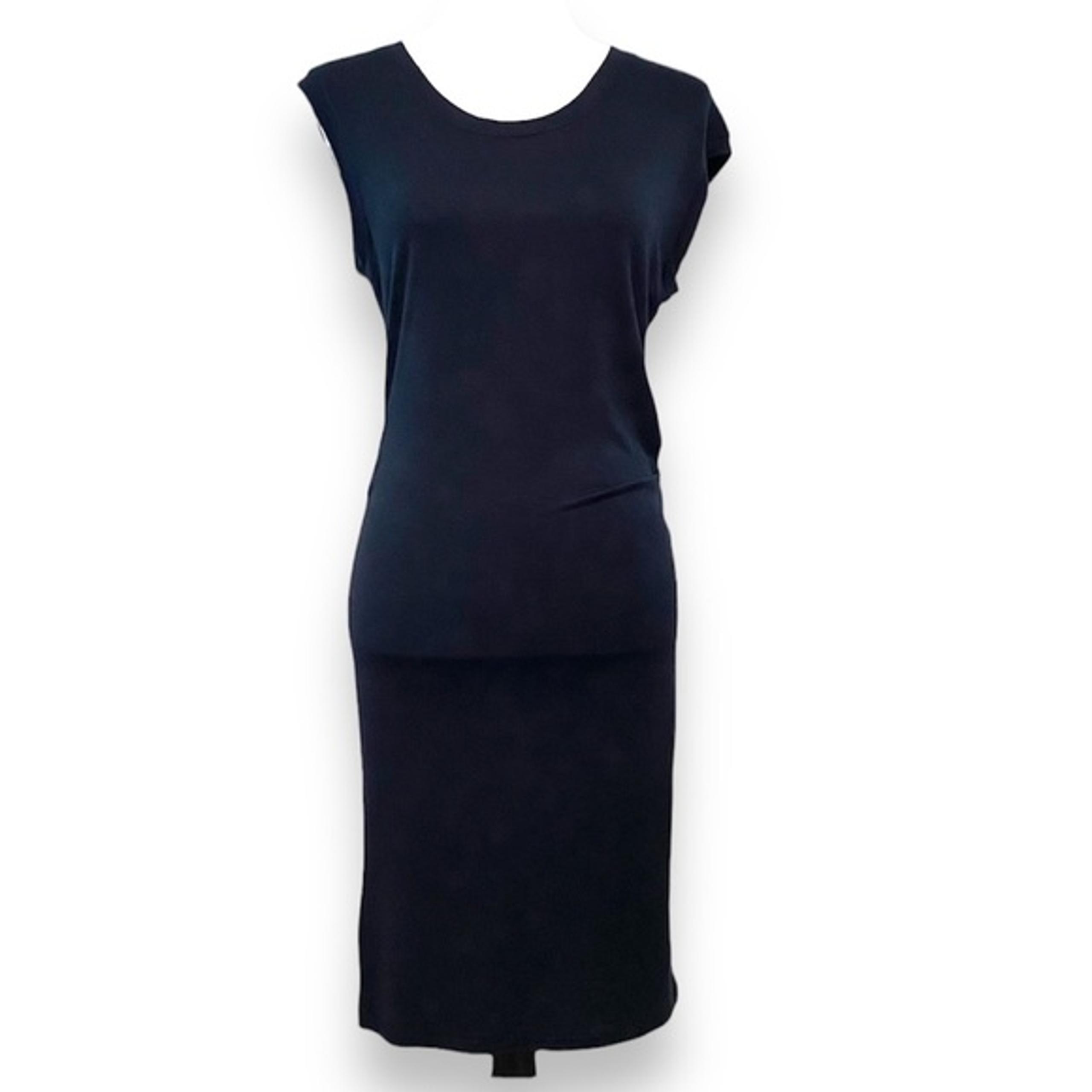 BCBGeneration Black Midi Dress NEW S/Small Ruched Gathered Side Fitted Stretch