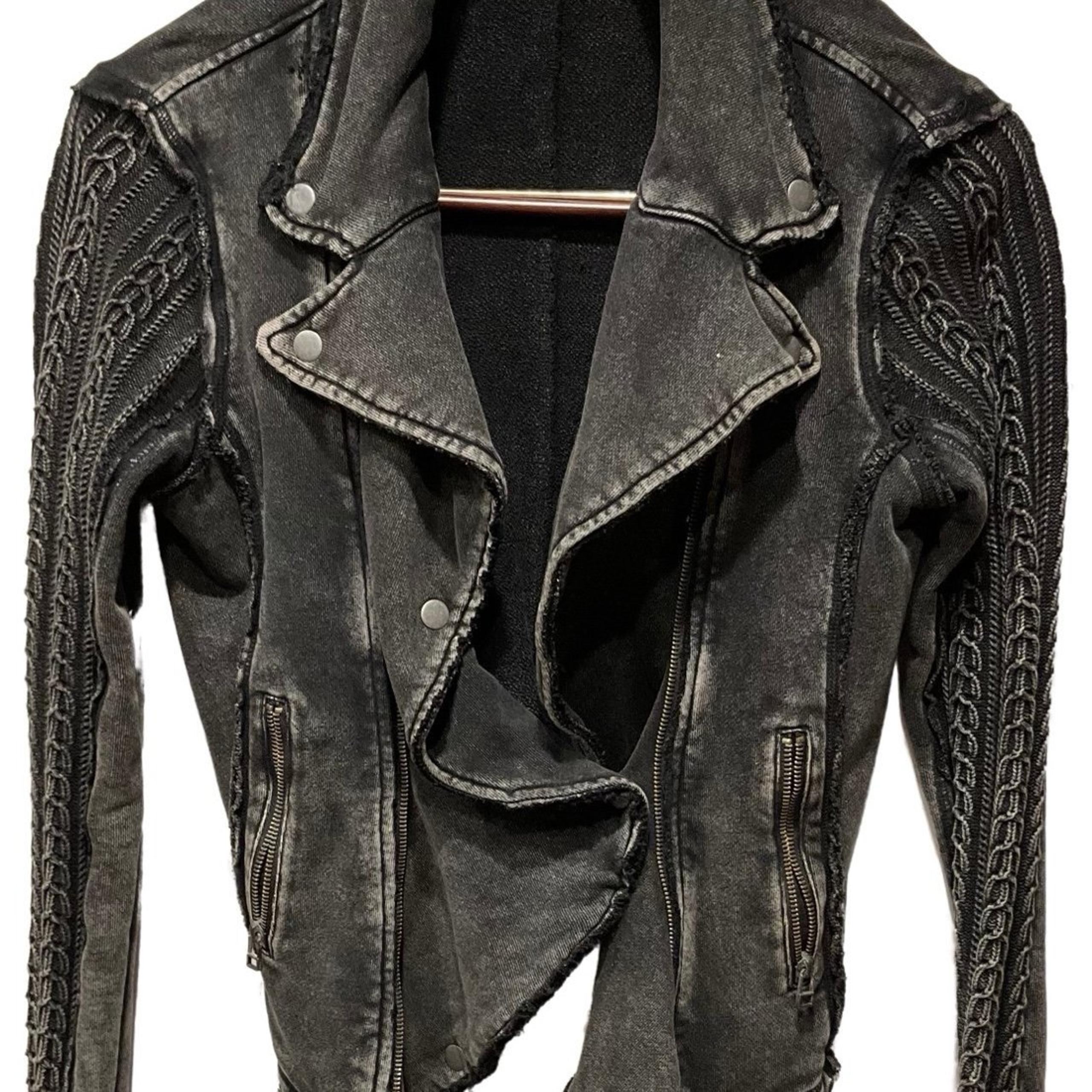 Free People knit denim Jacket size M dark grey Black snaps and zippers.