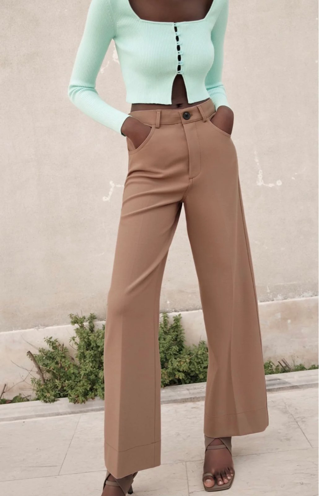 ZARA HIGH- WAISTED STRAIGHT LEG PANTS