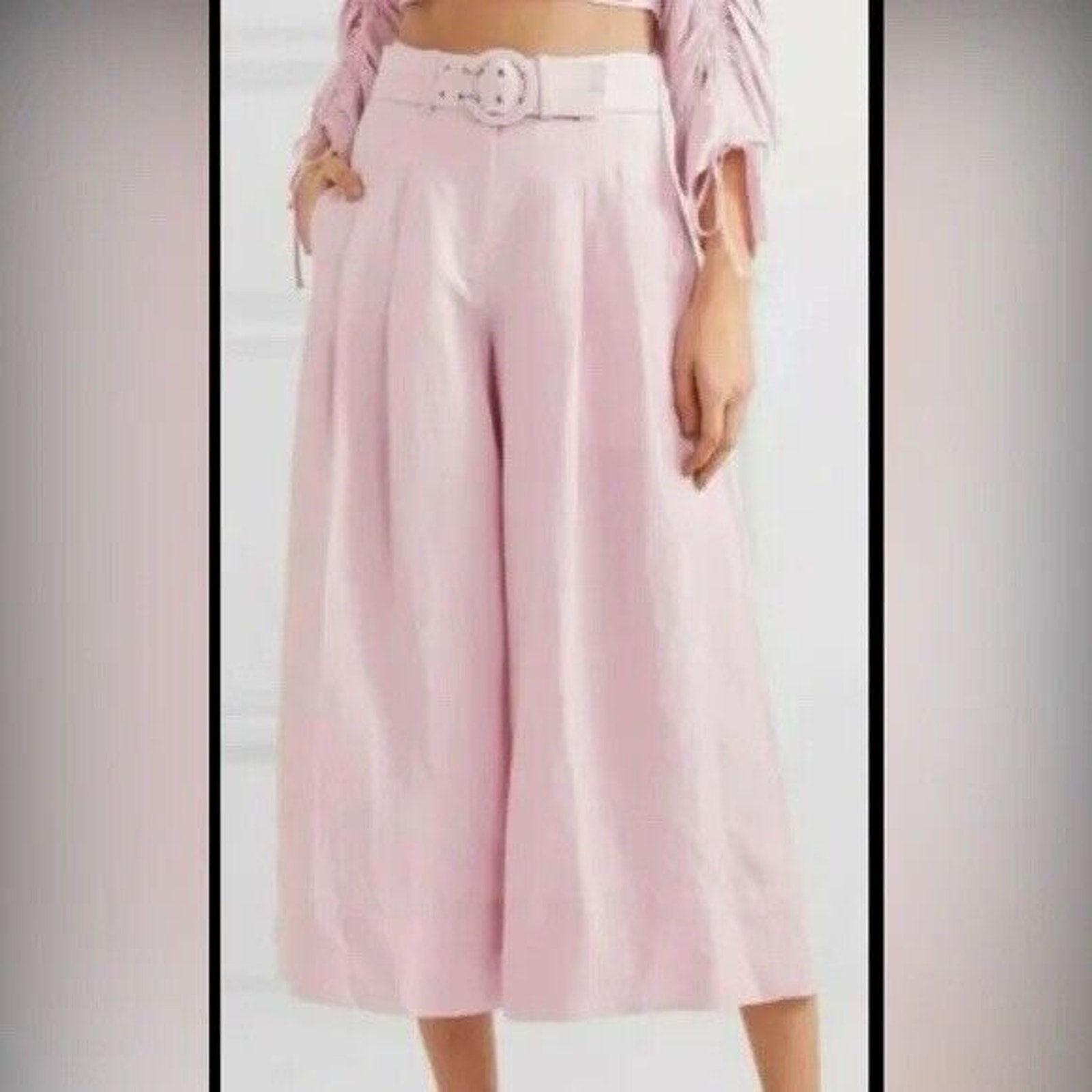 NWT Nicholas Pink Silk Linen Wide-Leg Dress Belted High Waist Pants 2