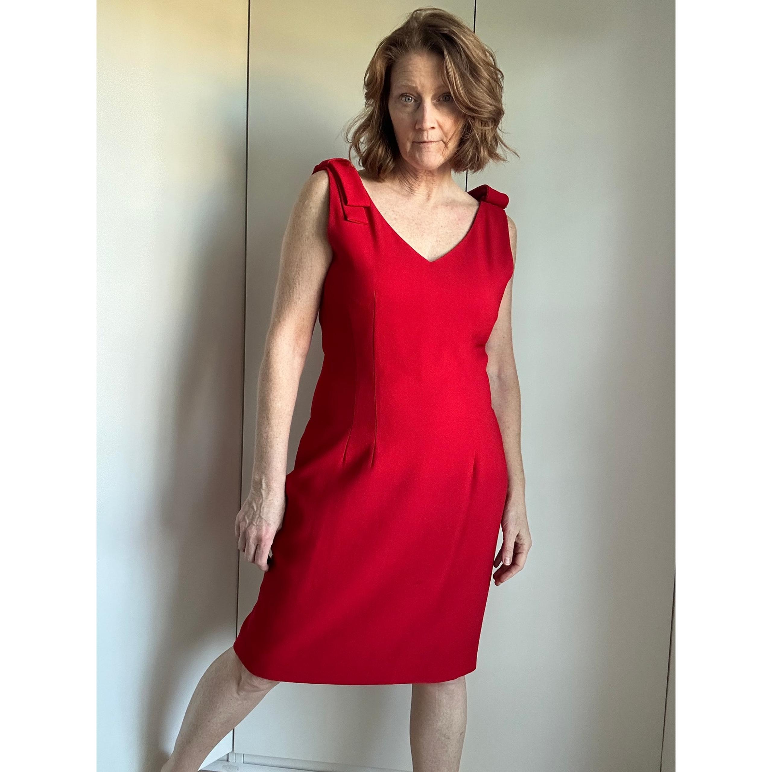 Womens Red Party Cocktail Dress Size L 10-12 Pencil Sexy Vintage 80s