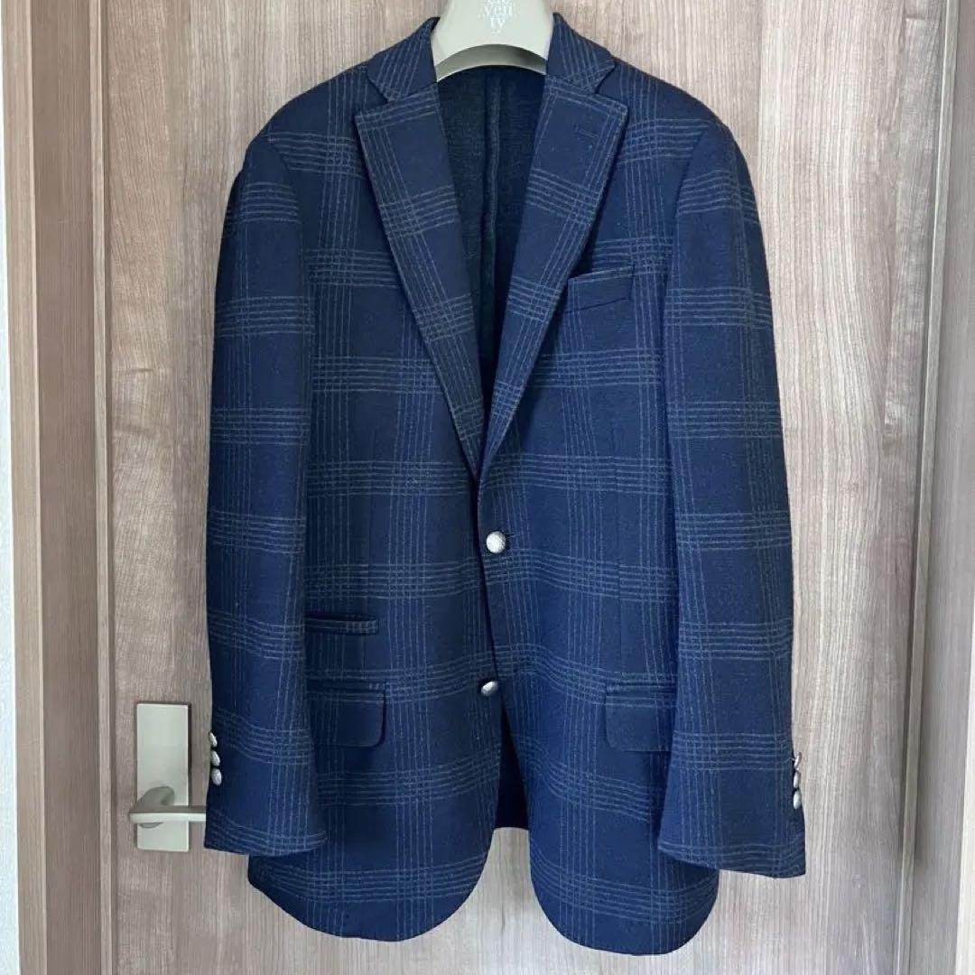Eleventy Navy Check Tailored Jacket