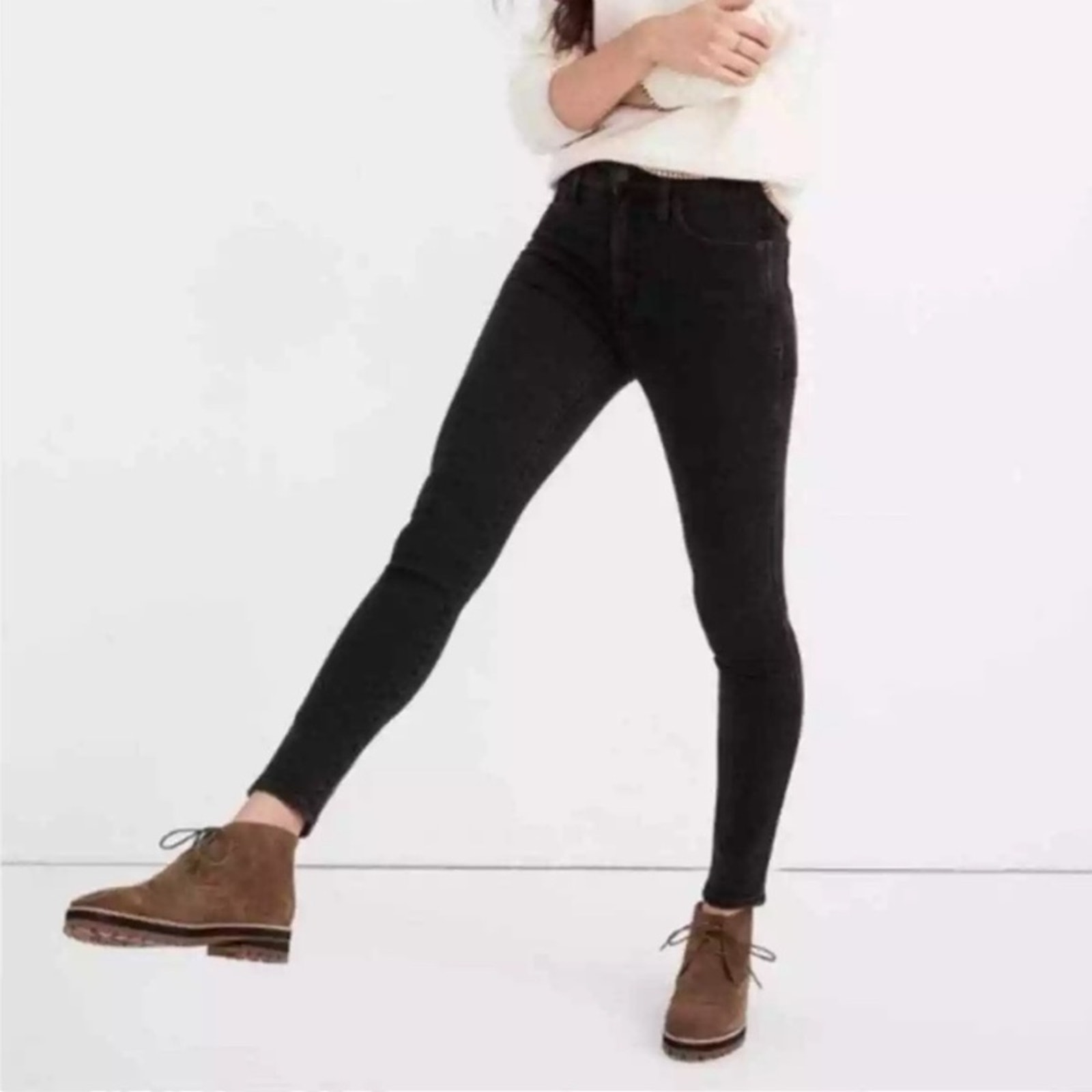 Madewell Washed Black Denim 10 High Rise Skinny Jeans Magic Pocket Size 26W NWT