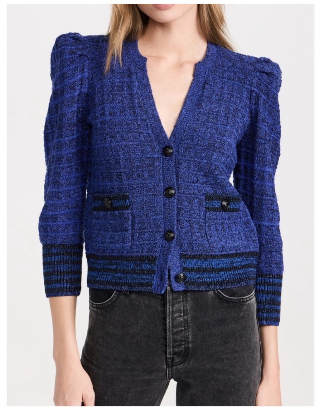 L'Agence Jenni Blue Puff Sleeve Cardigan XS