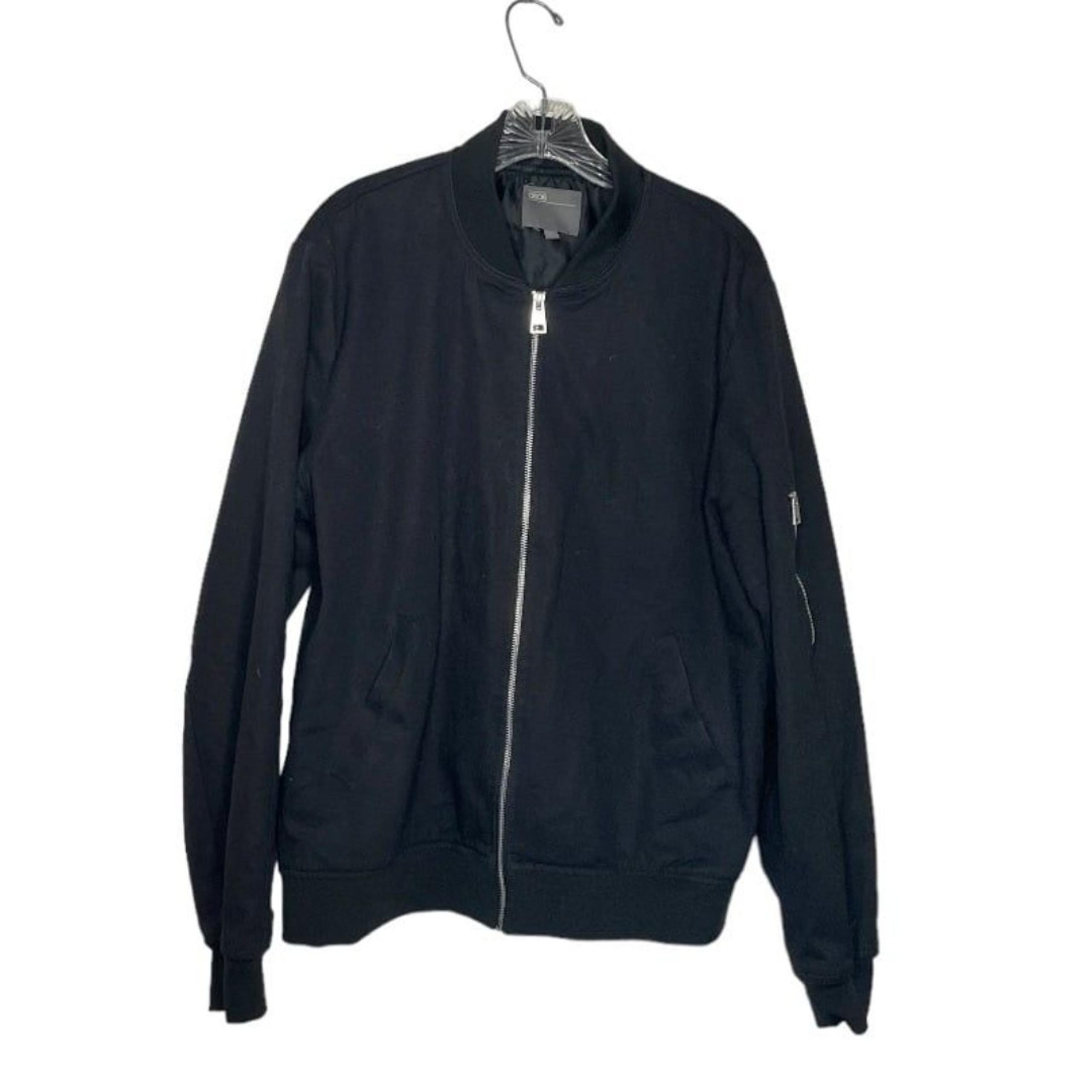 ASOS Black Jacket Bomber Cotton Ribbed Knit Cuffs Hem Mens Size XL