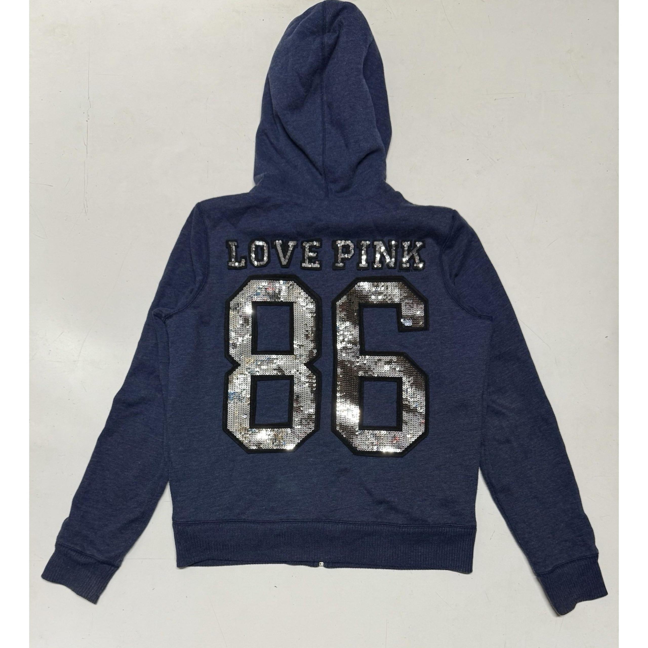 Vtg Victoria's Secret Pink Sequin 86 Full Zip Hoodie Women's Large Faux Fur