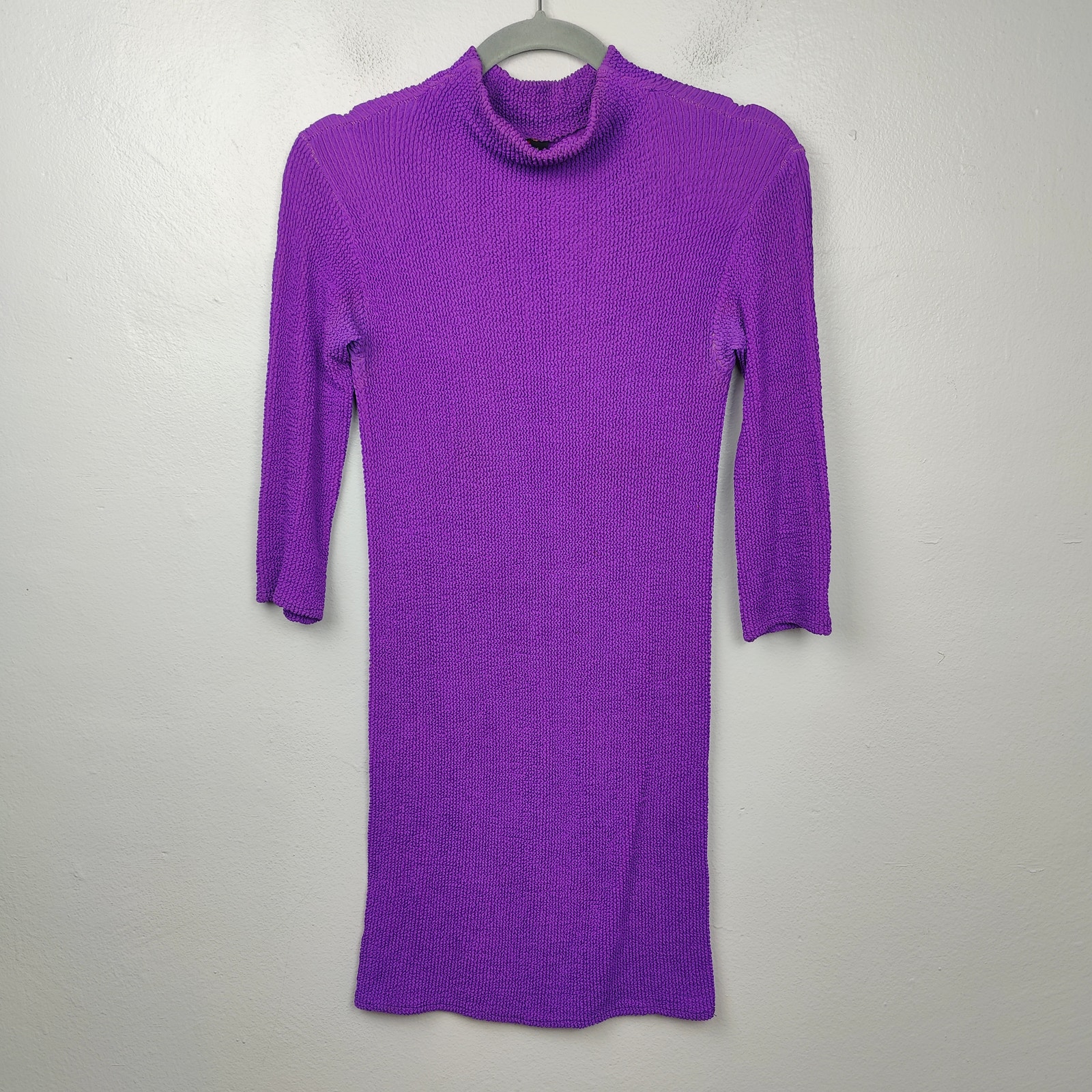Vintage Tripp NYC Crinkle Dress Womens Small Purple Keyhole Back Stretchy Mini