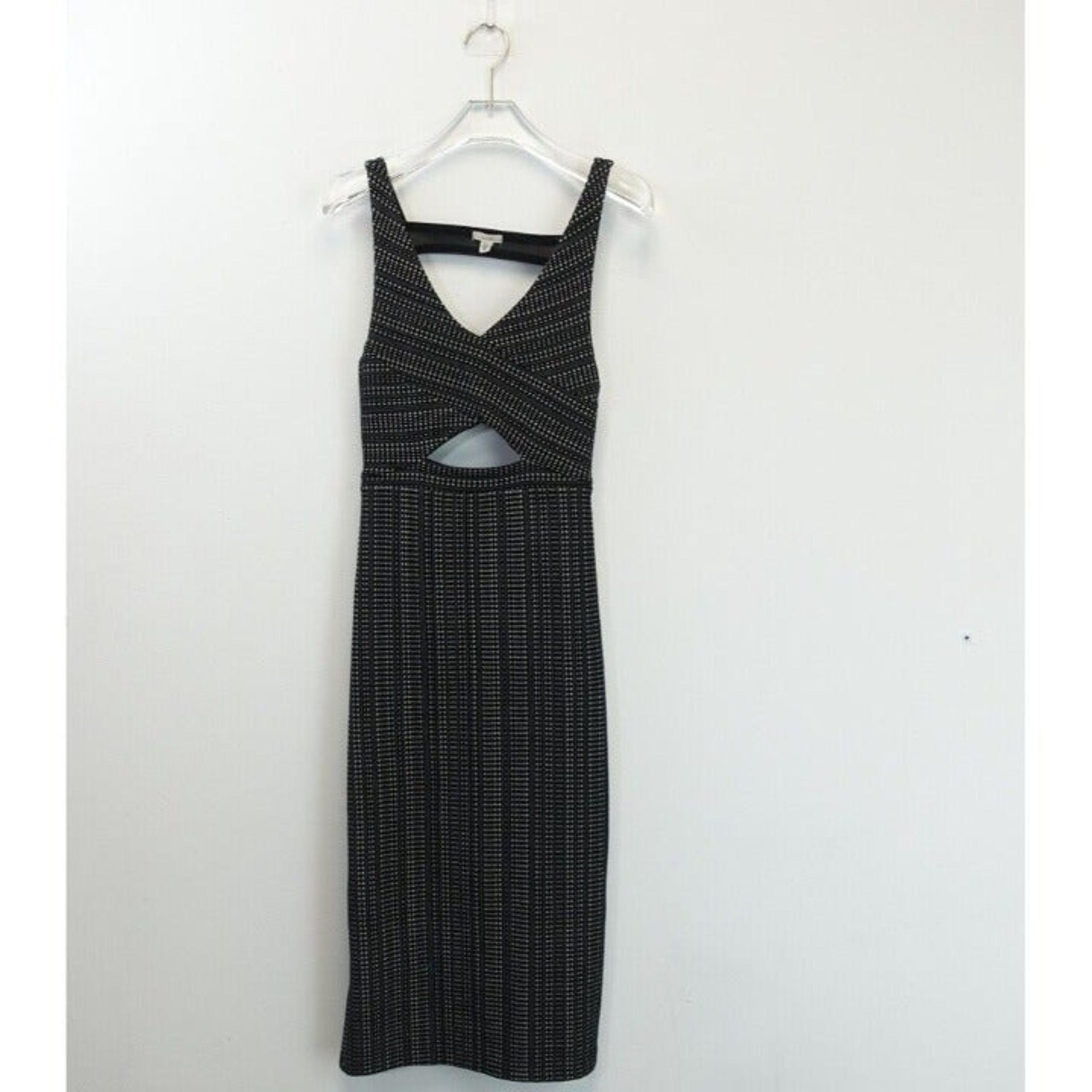 Urban Outfitters x ECOTE Black White Bodycon Midi Dress XS Cutout Stretch V-Neck