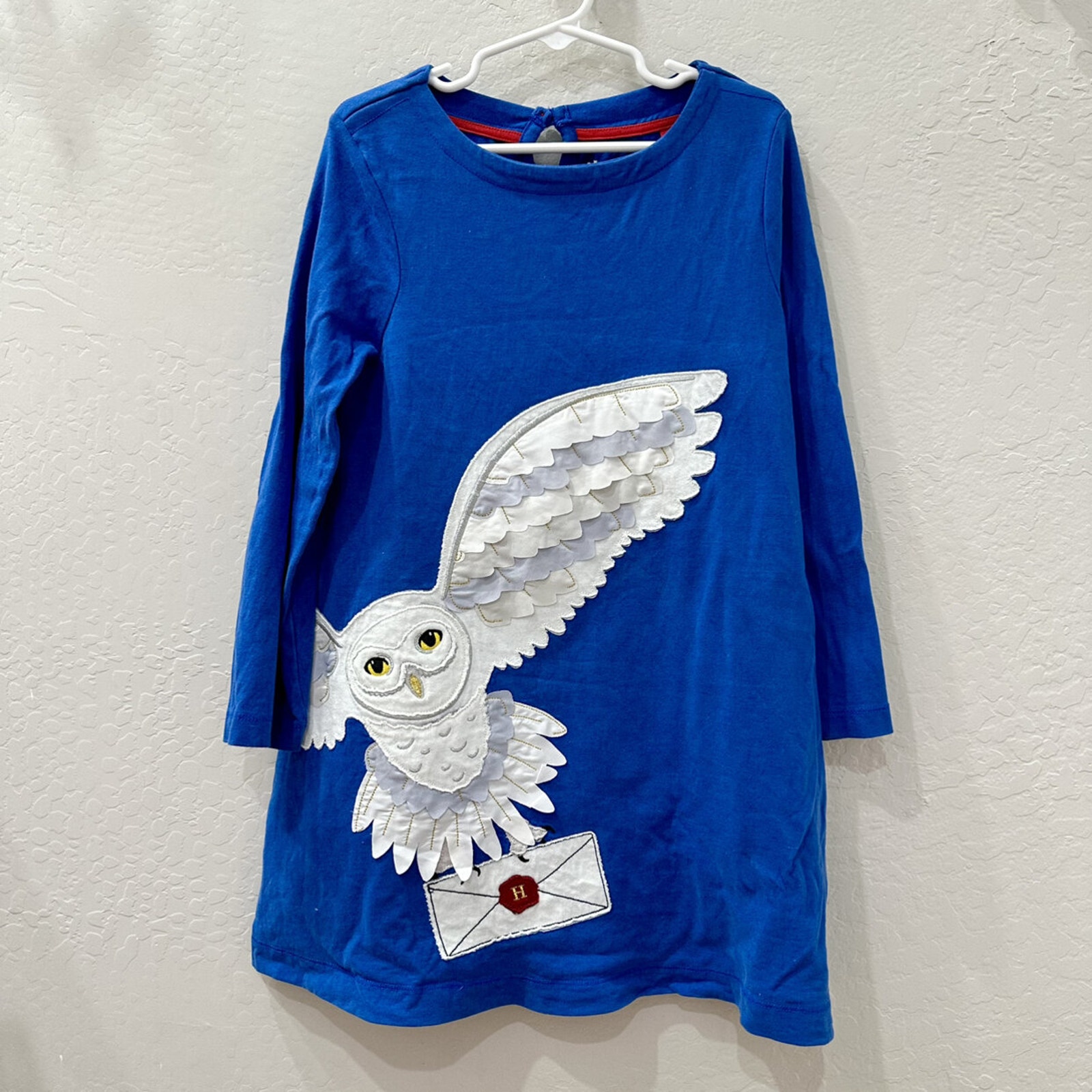 Mini Boden Harry Potter Hedgewig Owl Appliqué Long Sleeve Dress