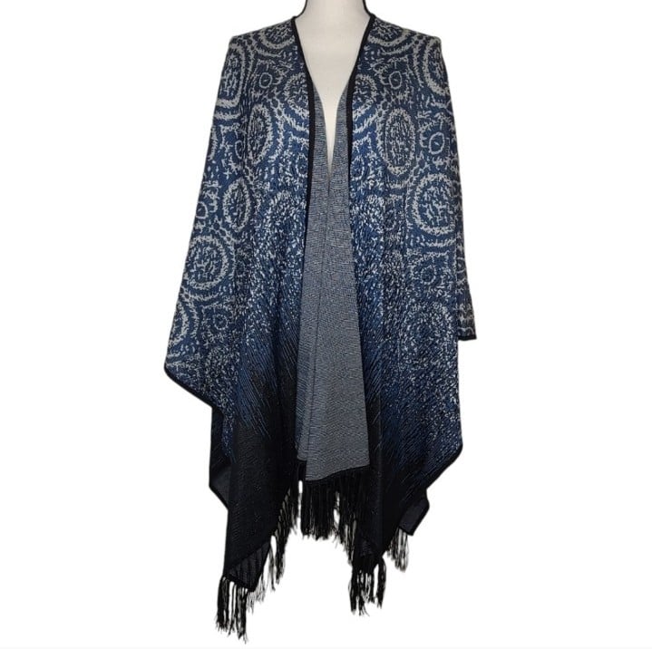 Misook Open Front Fringe Poncho One Size