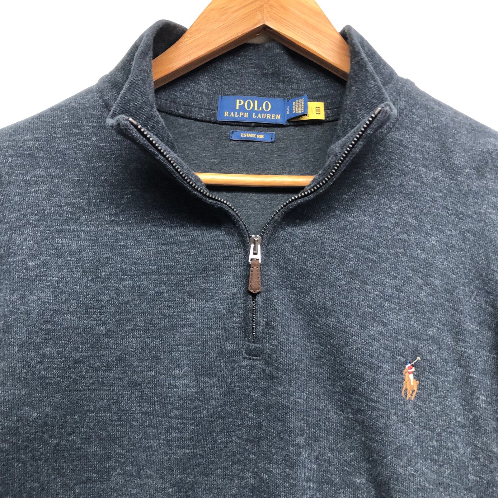 Polo Ralph Lauren Sweater Mens Large Gray Estate Rib 1/4 Zip Pullover Preppy