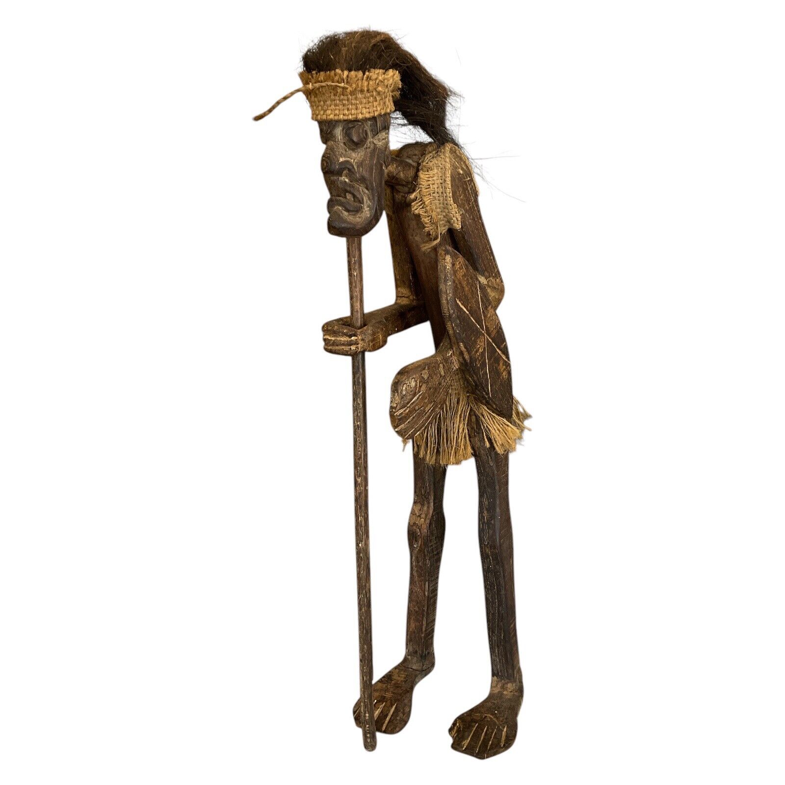 Wood Warrior Tribal Sculpture Statue of Native Man African Hand Carved 23 in
