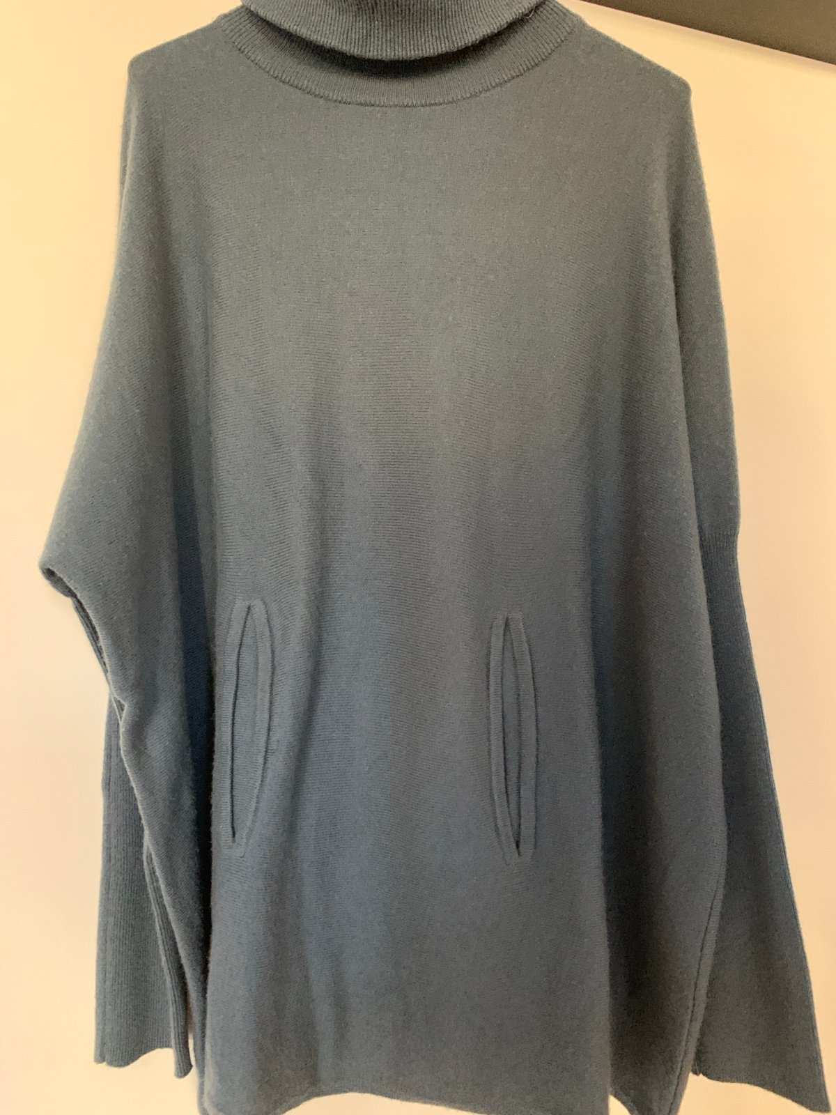 Garnet Hill Oversized Turtleneck Sweater Balsam Teal Cashmere Poncho Women M