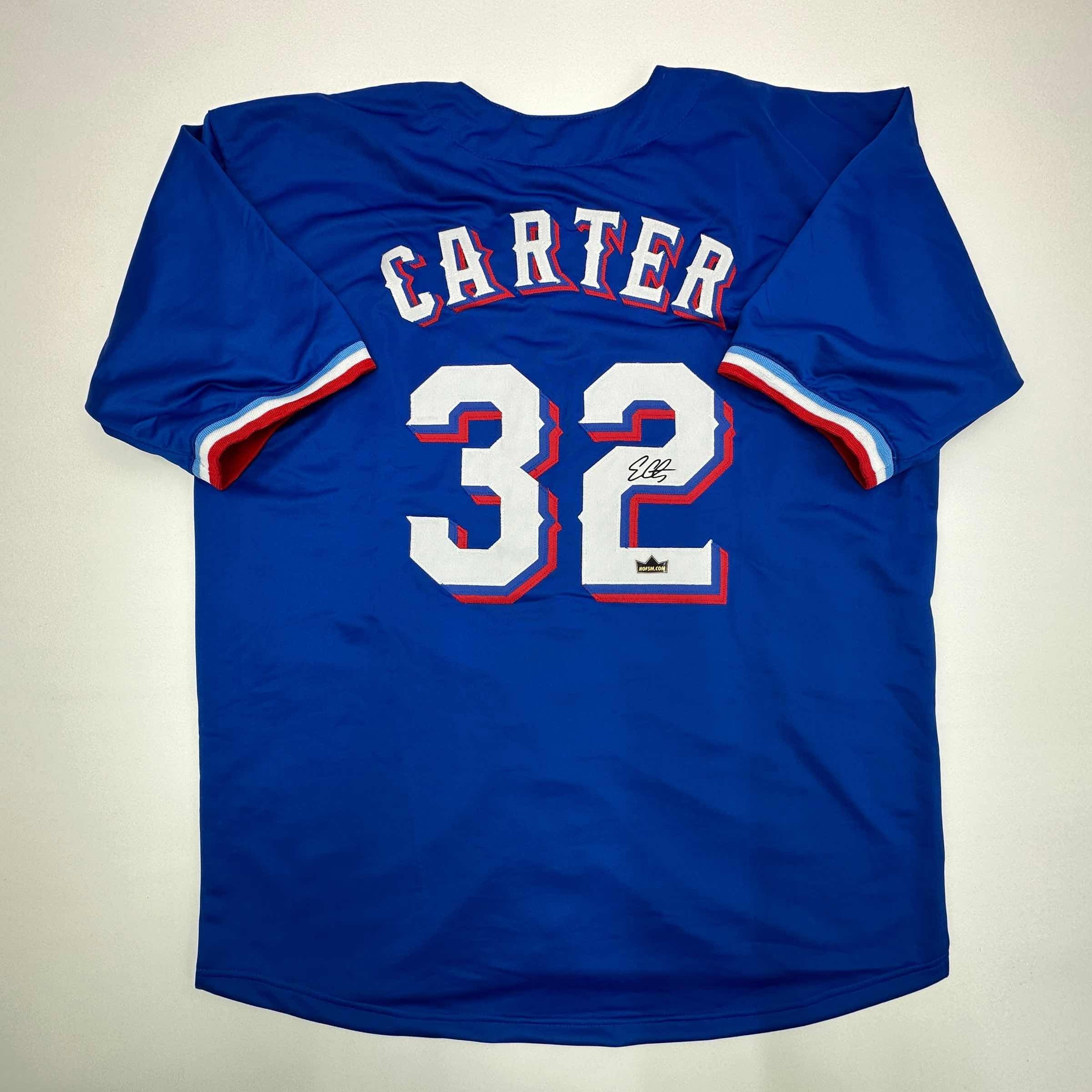 Facsimile Autographed Evan Carter Texas Blue Auto Jersey Size Men's XL