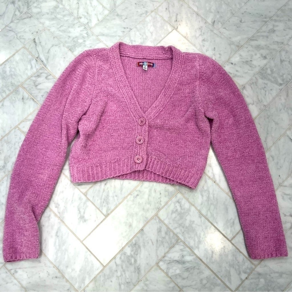 Urban OUTFITTERS Lilac Chenille cropped button cardigan sweater size large