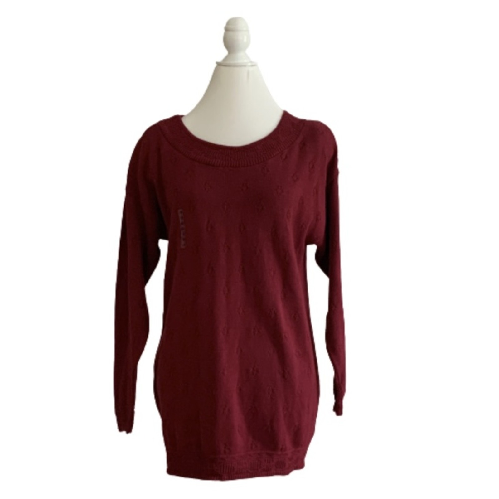 Vintage Express Sweater Tricot Burnt Red Cotton Knit Textured Scoop Neck XS NEW