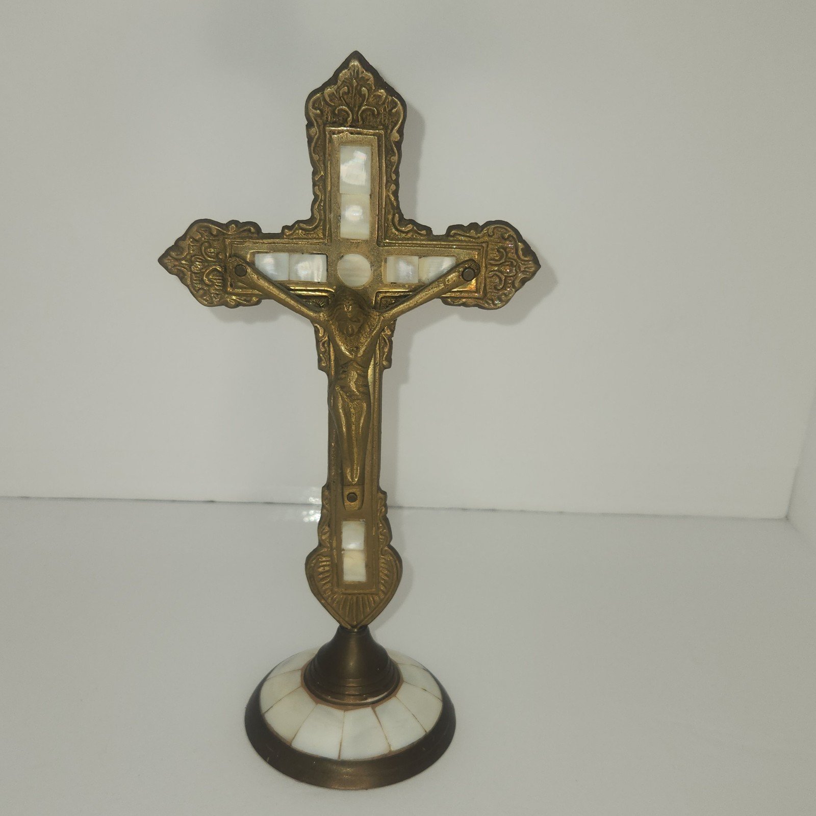 Vintage Brass and Mother of Pearl Crucifix (#152)