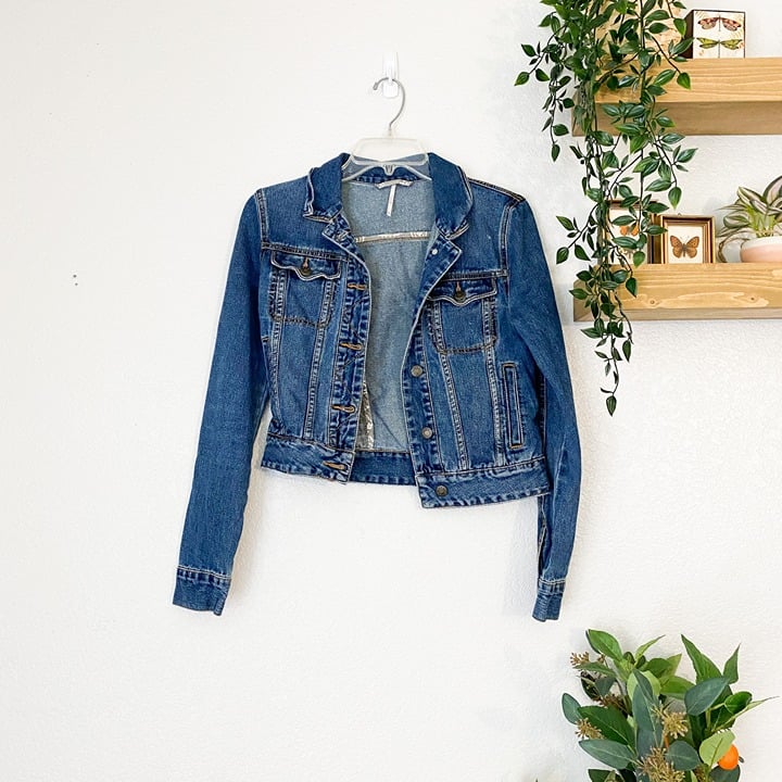 FREE PEOPLE Fitted Denim Jean Jacket Dark Wash Indigo XS