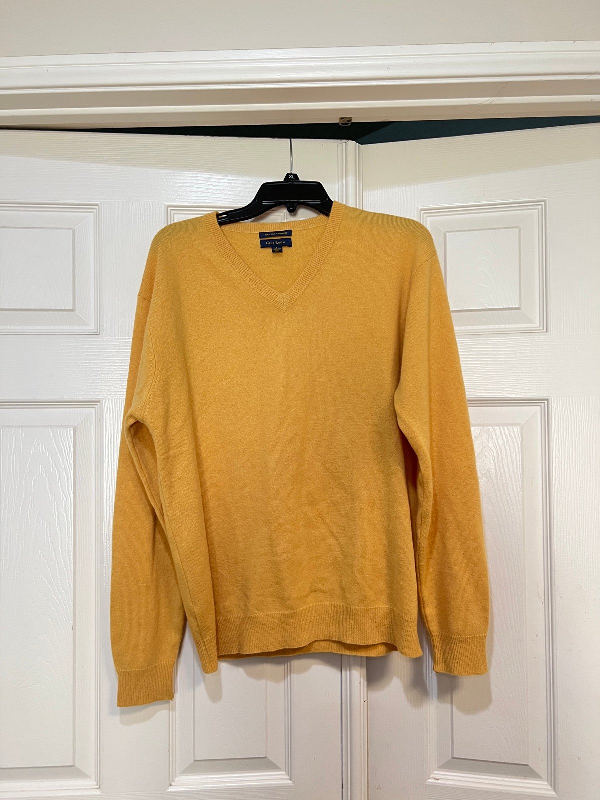 Club Room Yellow Fine Cashmere Long Sleeve V-Neck Pullover Sweater Men's Large