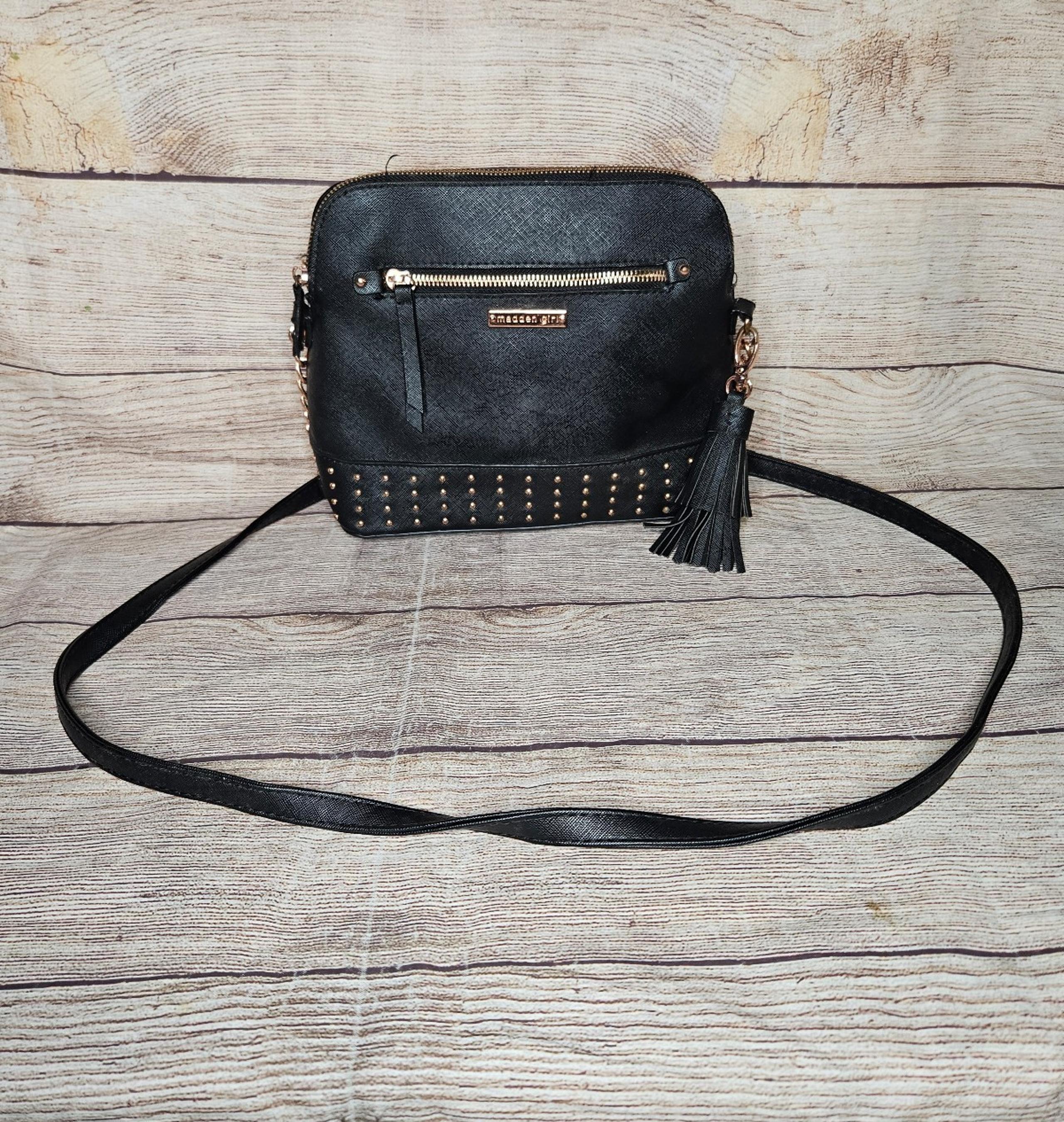 Steve Madden Madden Girl Black Gold Studded Chain Crossbody Bag