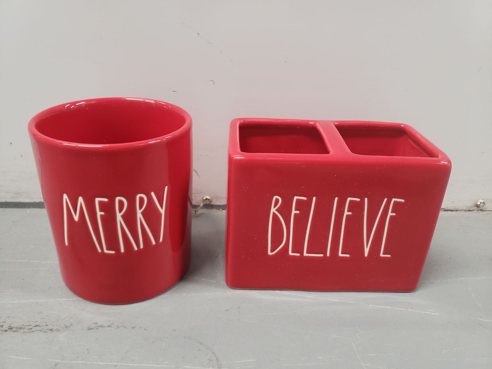 Rae Dunn Christmas MERRY / BELIEVE Bathroom Set