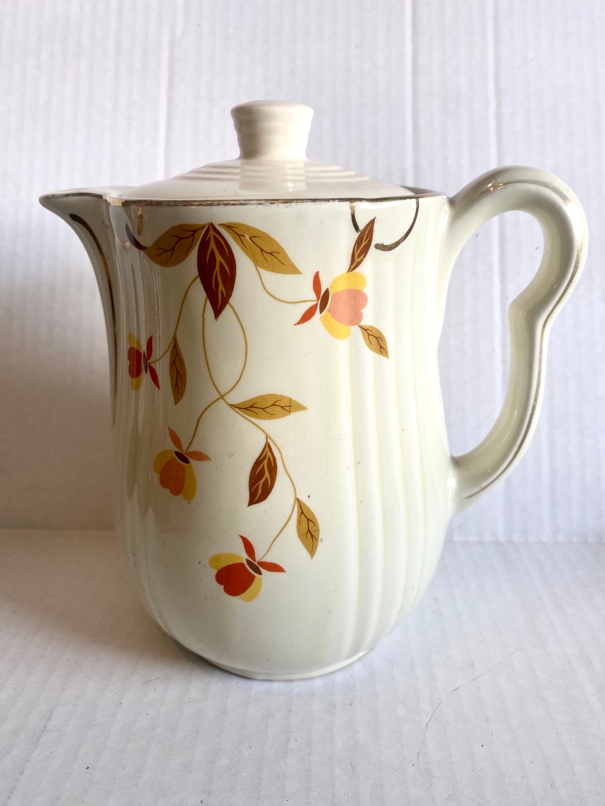 Vintage Hall China Jewel Tea Autumn Leaf Rayed Coffee Pot & Lid