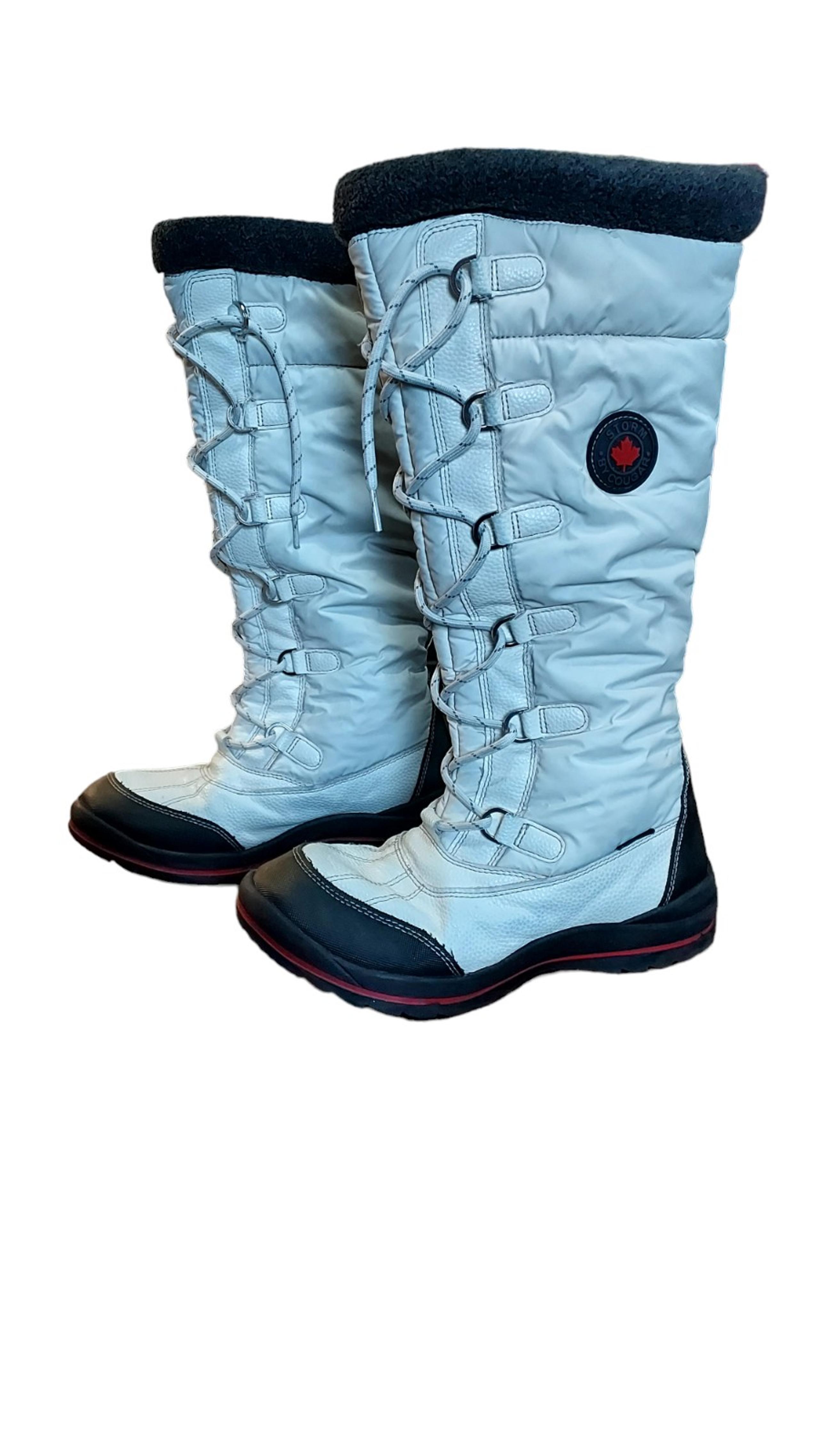 Storm By Cougar Boots 10 Woman Snow Winter Mid Calf White Laceup Waterproof faux