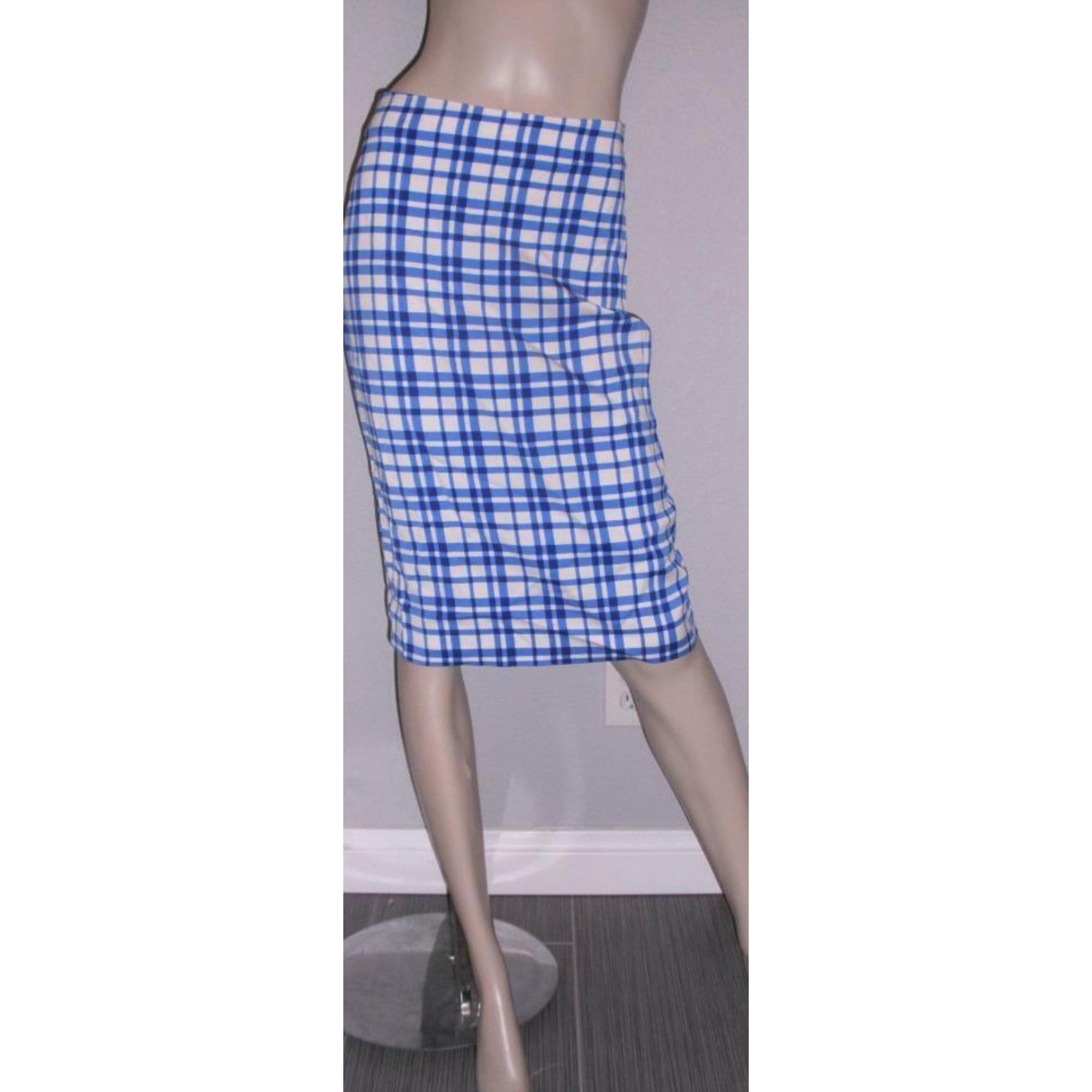Diane Von Furstenberg Tailored Pencil Skirt Blue & Ivory Roddick Check Size 6