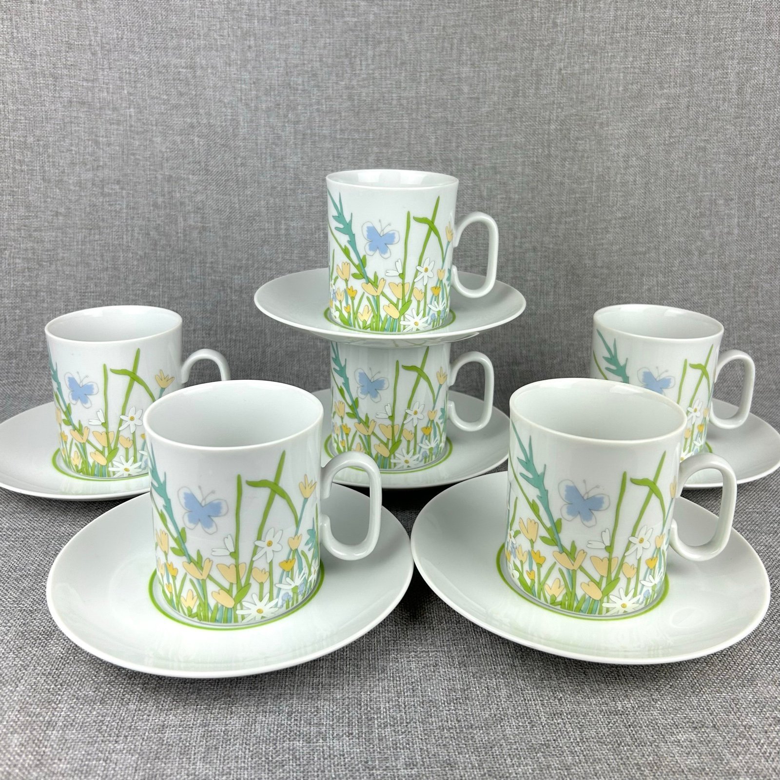 Vintage 60s Mod Pastime Wildflower Floral Cups and Saucers