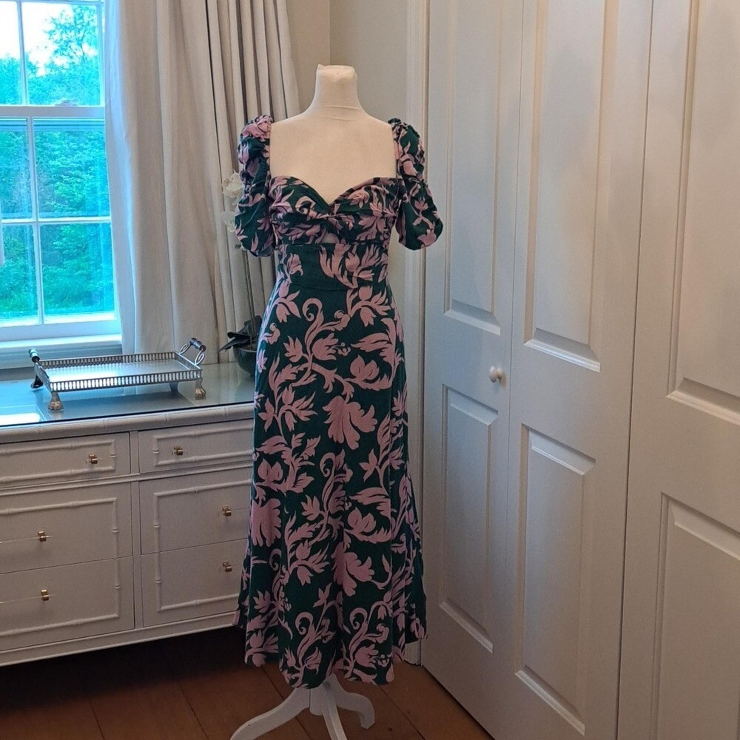 Keepsake The Label Womens Floral Pink/Green Chambray Print Midi Dress Size 4