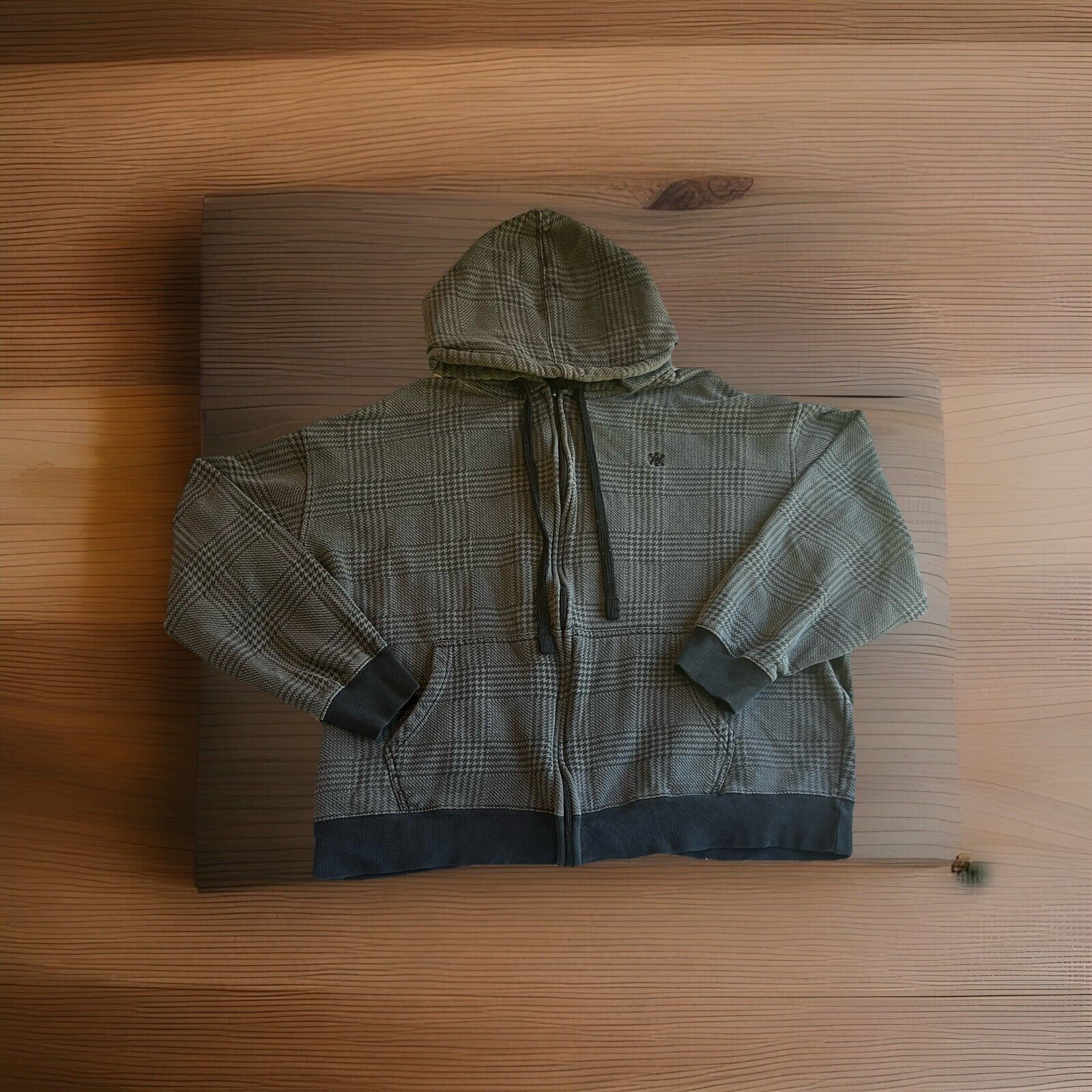 Avirex Full Zip Hoodie Black Tan Geometric 1975 Size XLarge Vintage Y2K Skater