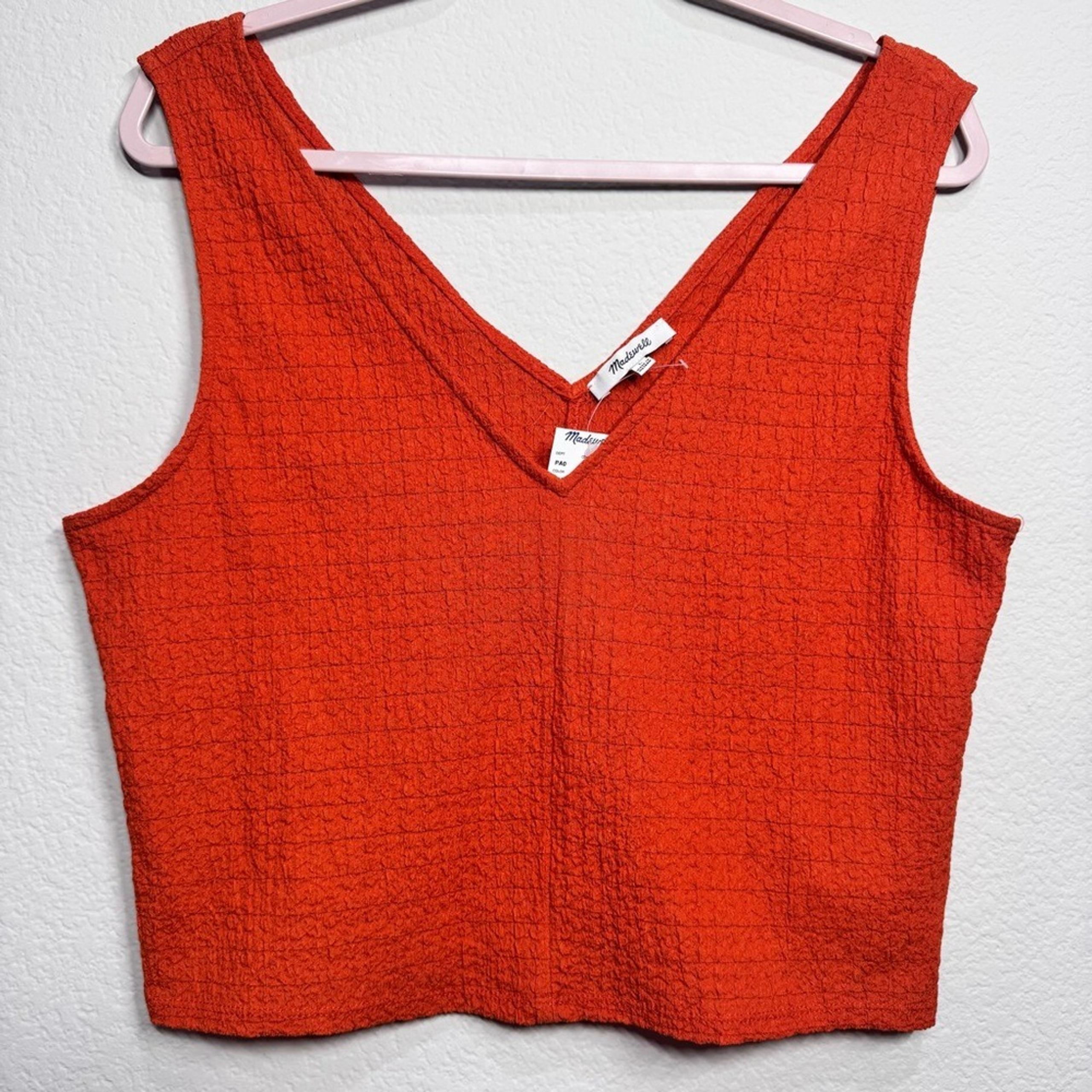 Madewell Women's Seersucker Tank Top Large Orange Cropped V-neck Lightweight NWT