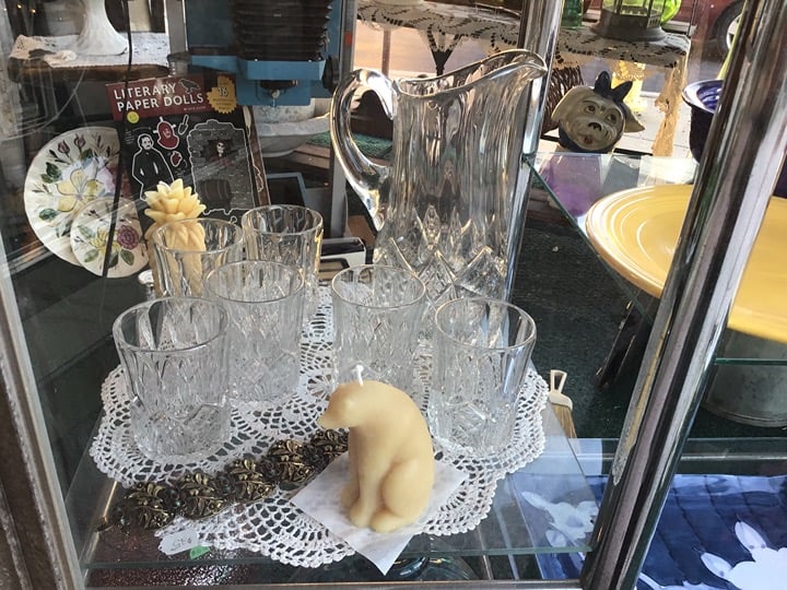Antique Crystal Water Pitcher & 6 Glasses