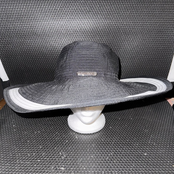 NWT Ralph Lauren Womens Black White Stripe Derby Sun Hat Size Medium