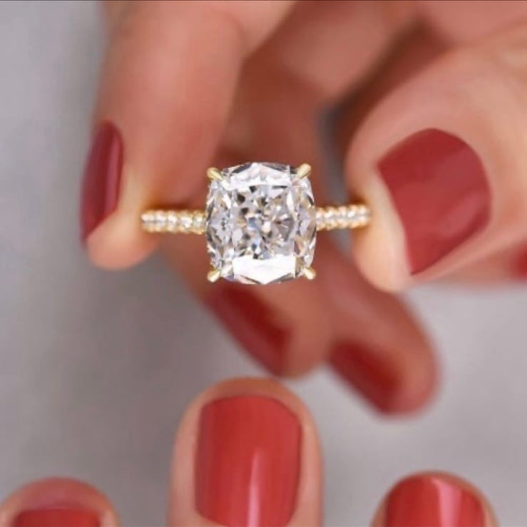 18K Yellow Gold Cushion Cut Simulated Diamond Engagement Ring