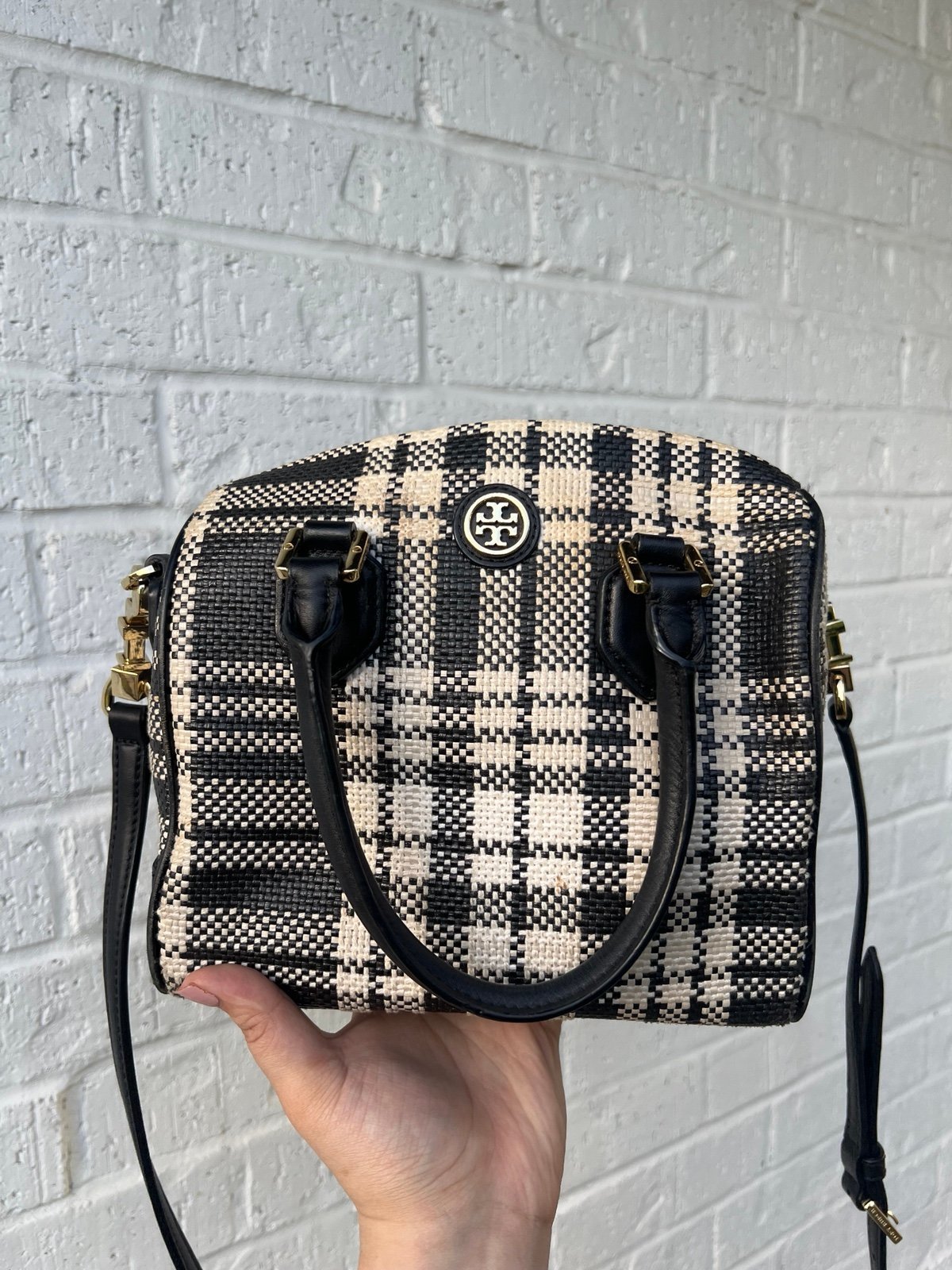 Tory Burch Robinson plaid boston sachel bag crossbody