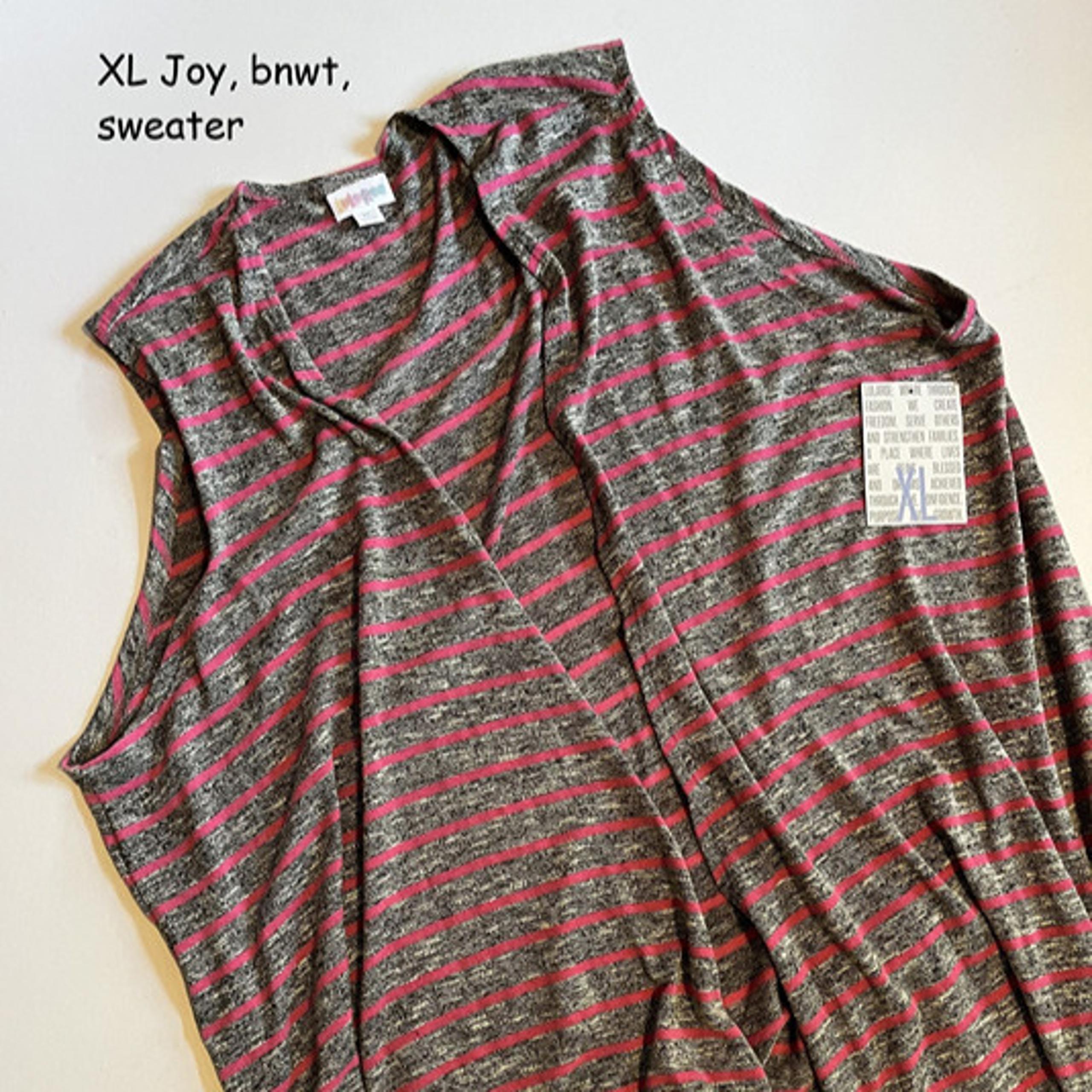 XL Lularoe Joy long vest, grey with pink stripes, sweater