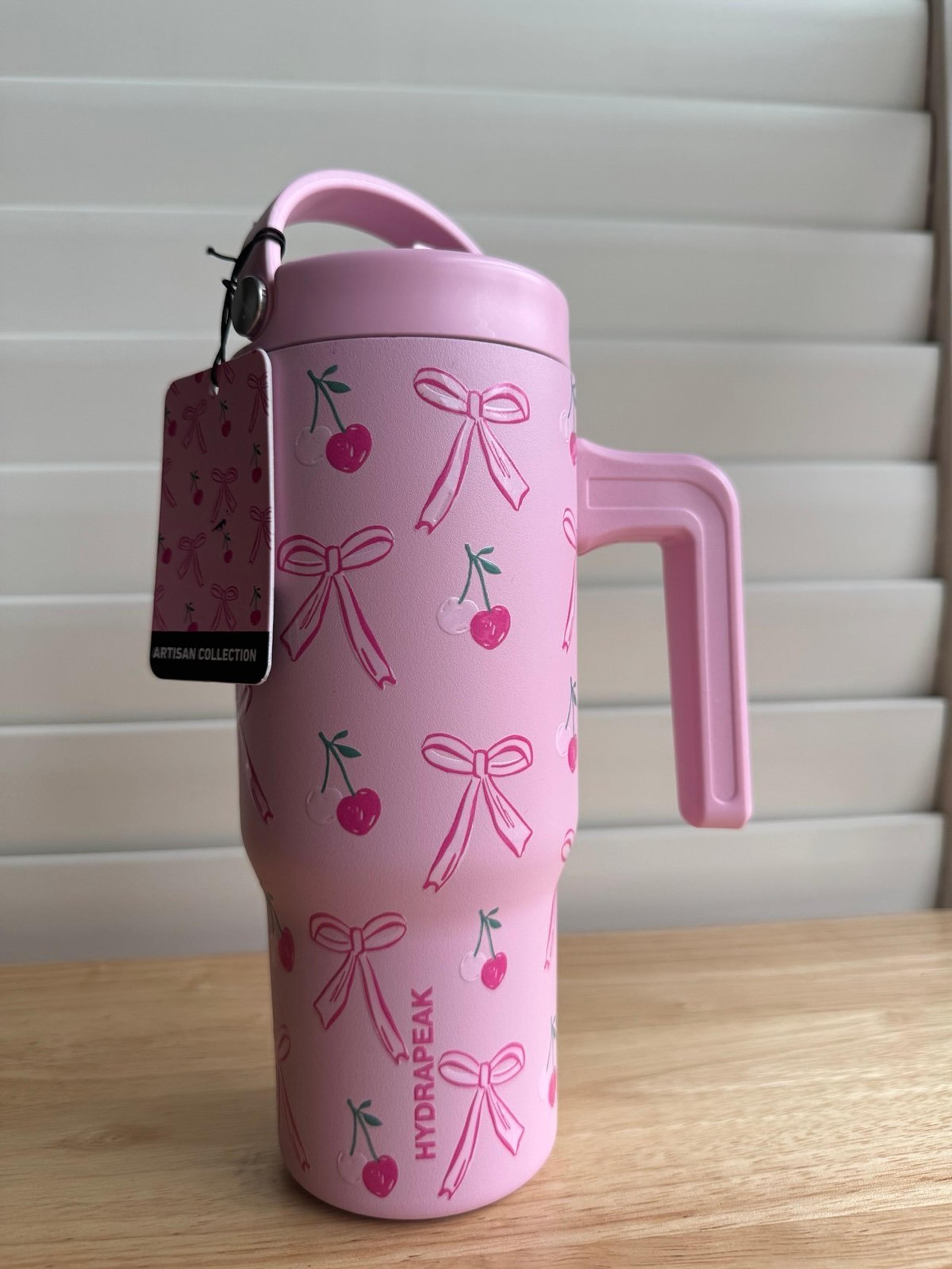 Pink Bow Cherry Hydrapeak Tumbler with Handle