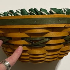 1999 Longaberger Christmas Popcorn Basket Combo Green Liner Protector Lid