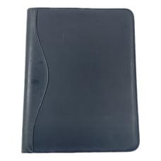 Leather Portfolio Organizer Zippered Black Folder With Tablet Sleeve Pockets